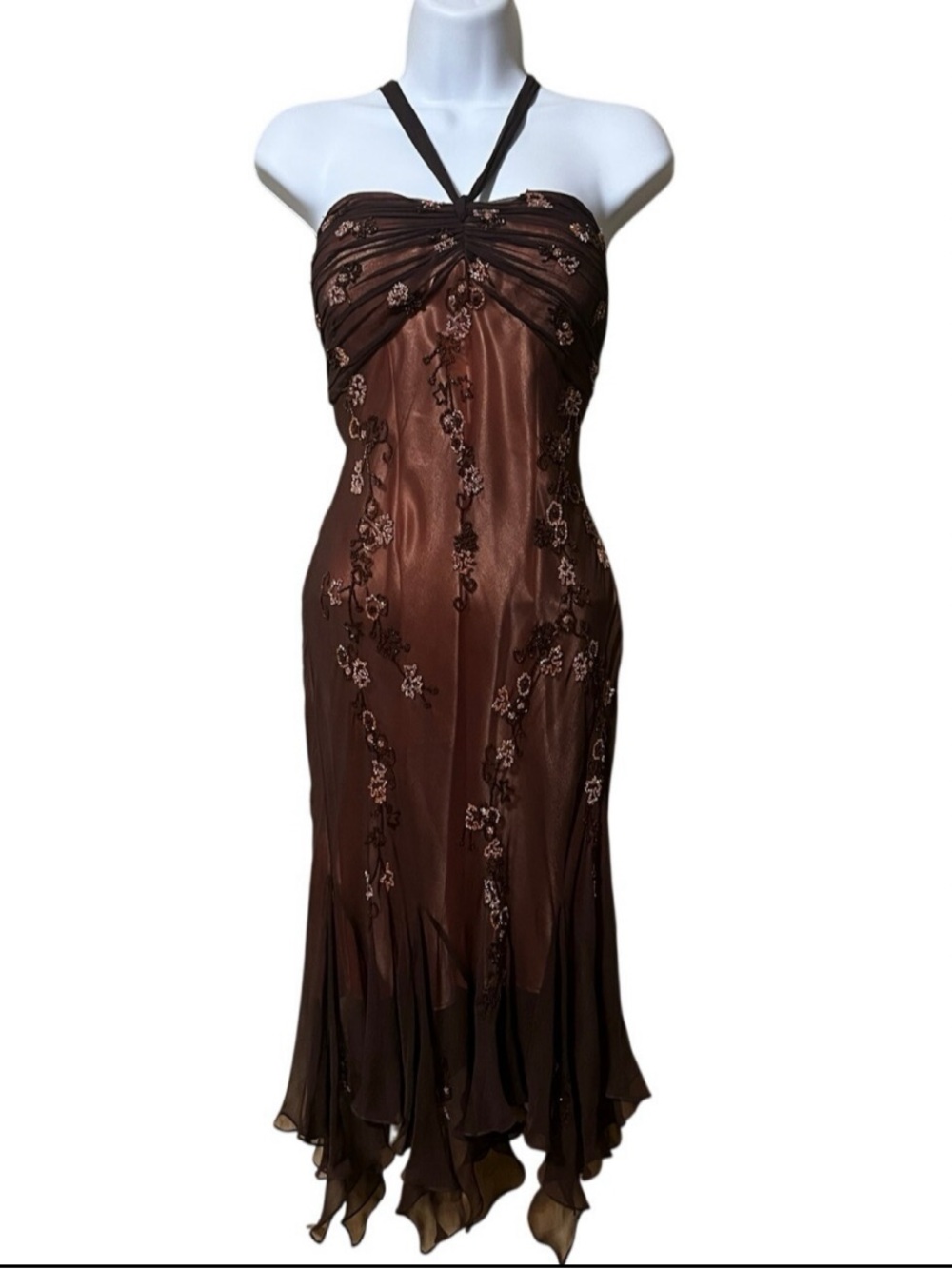 Vtg Y2K Scala Strapless Beaded Fairy Dress L 100% Silk Whimsy Goth Grunge Formal
